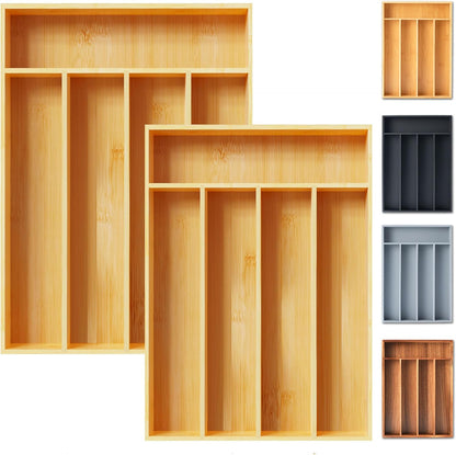 Silverware Organizer, 10 Inch Utensil Organizer Kitchen Drawer Organizer Bamboo Silverware Holder Cutlery Tray Organizer in Drawer Flatware Organizer Tray(5 slots, Natural