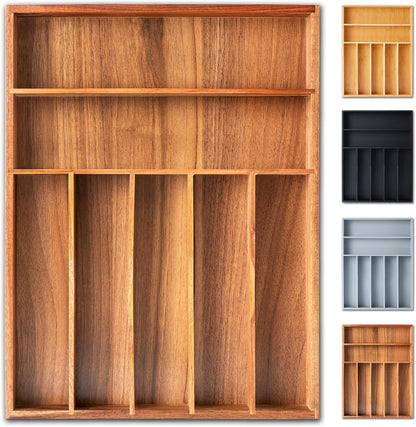 Silverware Organizer, 10 Inch Utensil Organizer Kitchen Drawer Organizer Bamboo Silverware Holder Cutlery Tray Organizer in Drawer Flatware Organizer Tray(5 slots, Natural
