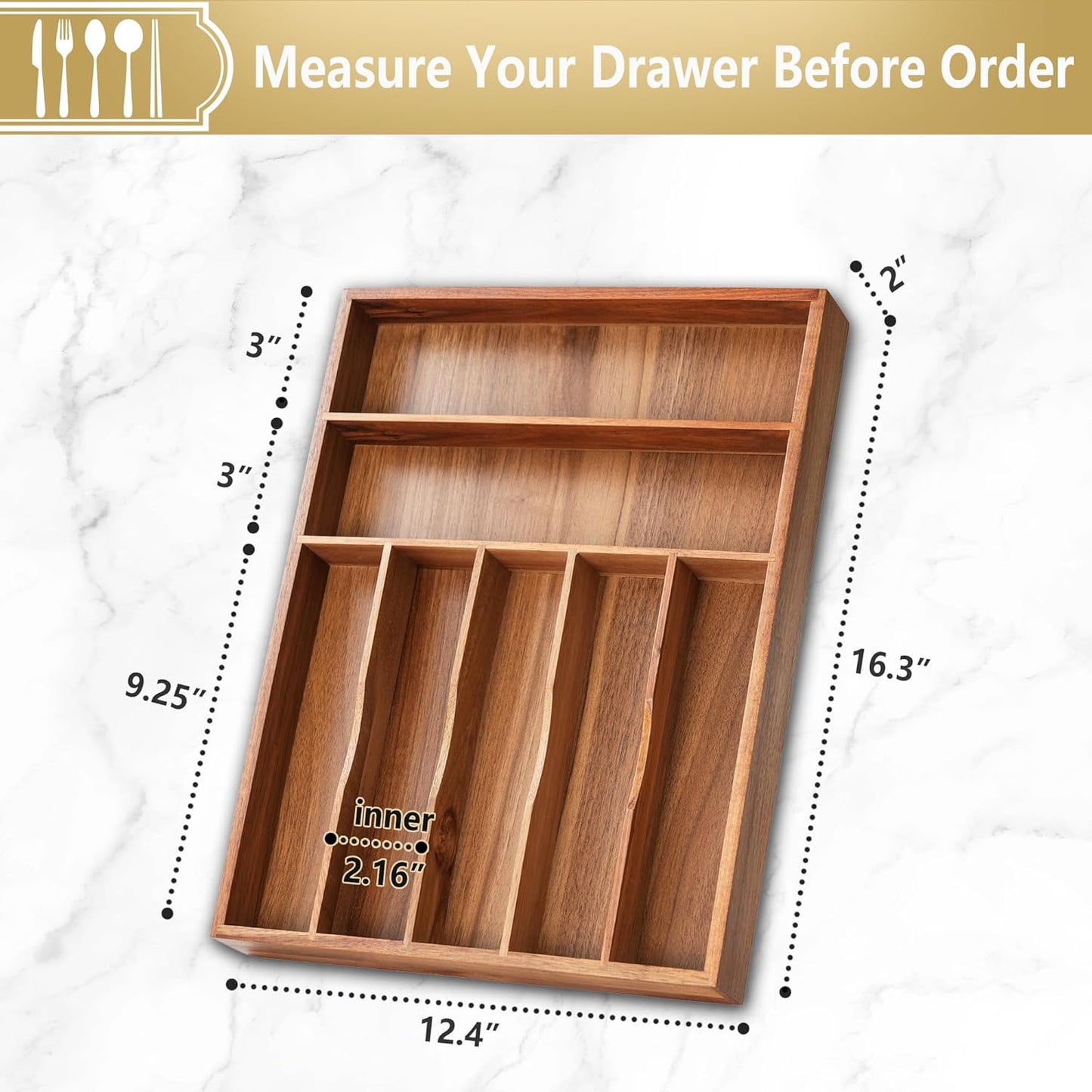 Silverware Organizer, 10 Inch Utensil Organizer Kitchen Drawer Organizer Bamboo Silverware Holder Cutlery Tray Organizer in Drawer Flatware Organizer Tray(5 slots, Natural
