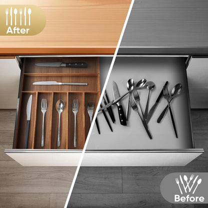 Silverware Organizer, 10 Inch Utensil Organizer Kitchen Drawer Organizer Bamboo Silverware Holder Cutlery Tray Organizer in Drawer Flatware Organizer Tray(5 slots, Natural