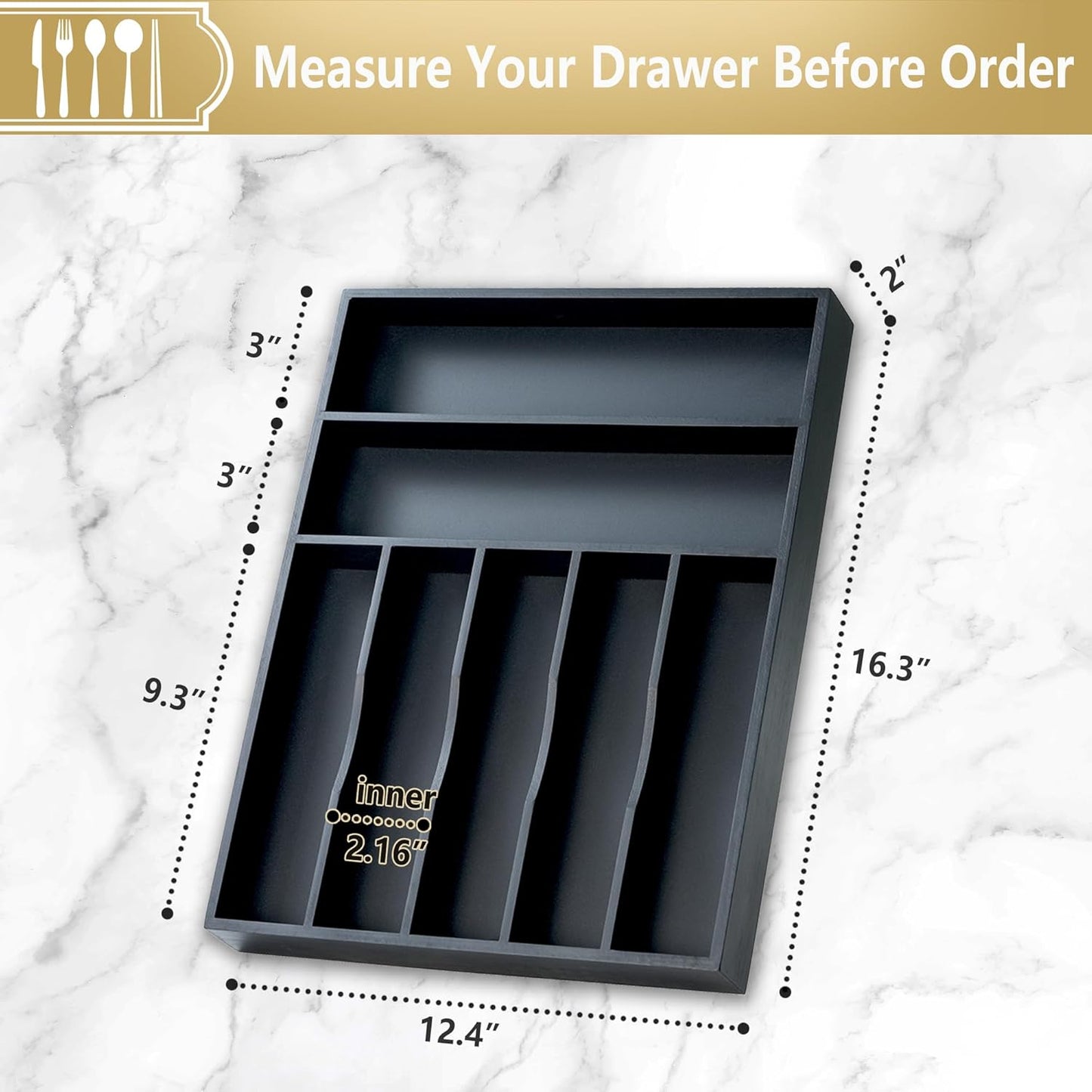 Silverware Organizer, 10 Inch Utensil Organizer Kitchen Drawer Organizer Bamboo Silverware Holder Cutlery Tray Organizer in Drawer Flatware Organizer Tray(5 slots, Natural