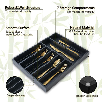 Silverware Organizer, 10 Inch Utensil Organizer Kitchen Drawer Organizer Bamboo Silverware Holder Cutlery Tray Organizer in Drawer Flatware Organizer Tray(5 slots, Natural