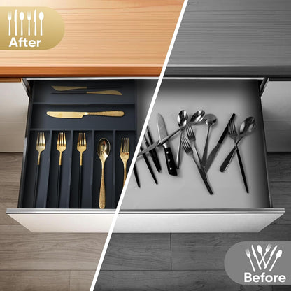 Silverware Organizer, 10 Inch Utensil Organizer Kitchen Drawer Organizer Bamboo Silverware Holder Cutlery Tray Organizer in Drawer Flatware Organizer Tray(5 slots, Natural