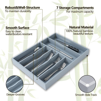 Silverware Organizer, 10 Inch Utensil Organizer Kitchen Drawer Organizer Bamboo Silverware Holder Cutlery Tray Organizer in Drawer Flatware Organizer Tray(5 slots, Natural