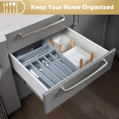 Silverware Organizer, 10 Inch Utensil Organizer Kitchen Drawer Organizer Bamboo Silverware Holder Cutlery Tray Organizer in Drawer Flatware Organizer Tray(5 slots, Natural