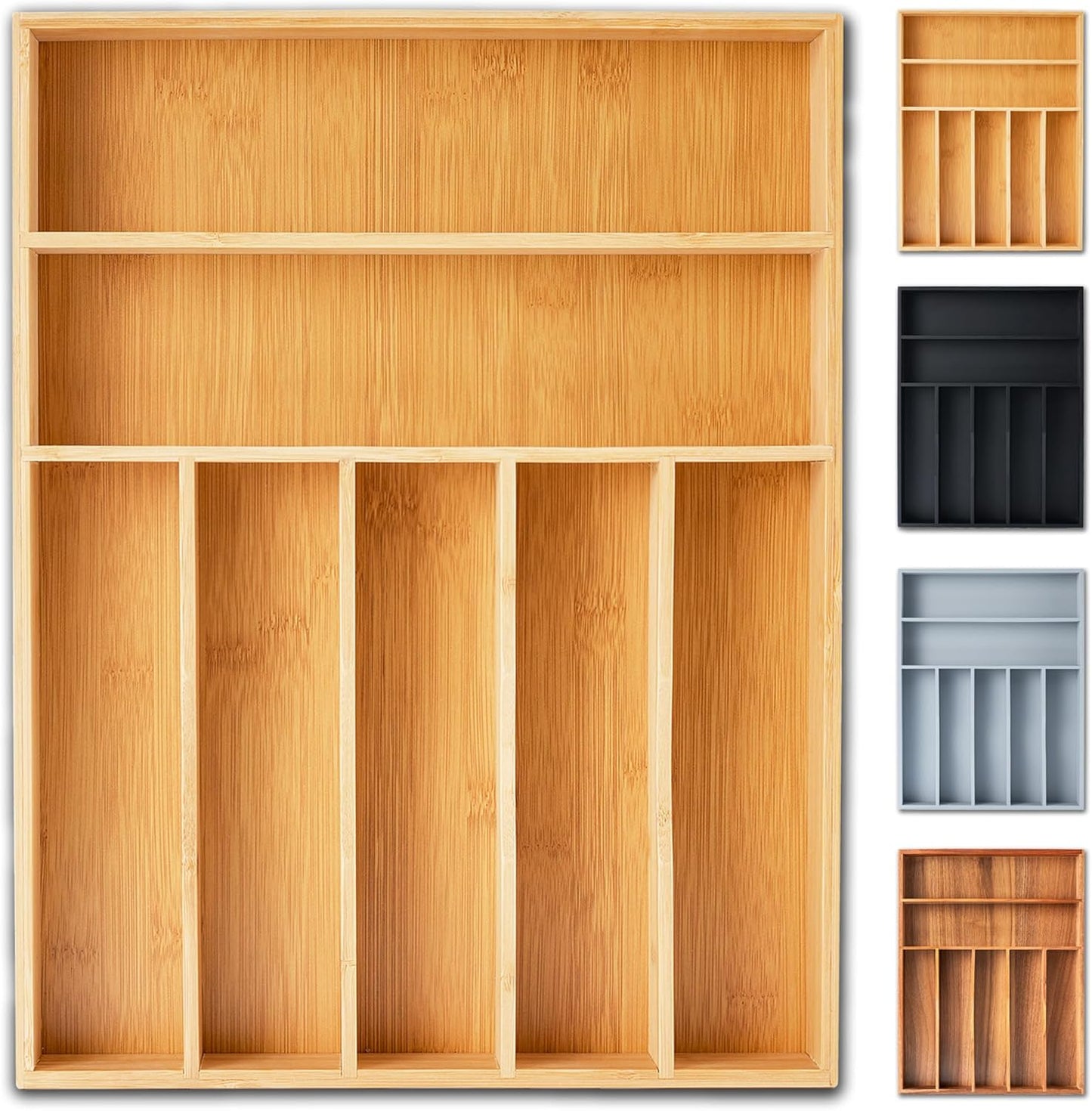 Silverware Organizer, 10 Inch Utensil Organizer Kitchen Drawer Organizer Bamboo Silverware Holder Cutlery Tray Organizer in Drawer Flatware Organizer Tray(5 slots, Natural