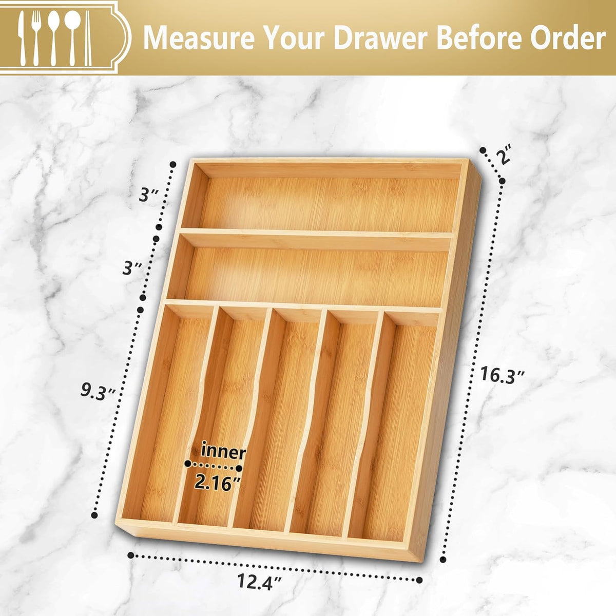 Silverware Organizer, 10 Inch Utensil Organizer Kitchen Drawer Organizer Bamboo Silverware Holder Cutlery Tray Organizer in Drawer Flatware Organizer Tray(5 slots, Natural