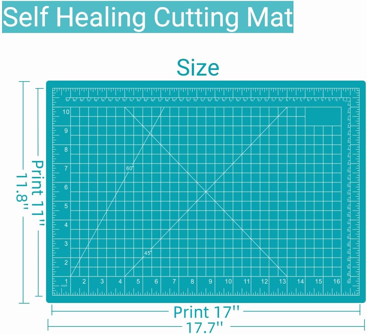 18"x12" Self Healing Cutting Mat, Sewing Mat for Crafts, Double Sided 5-Ply Table Cutting Board for Fabric Quilting Leather Modeling Hobby Project, Turquoise