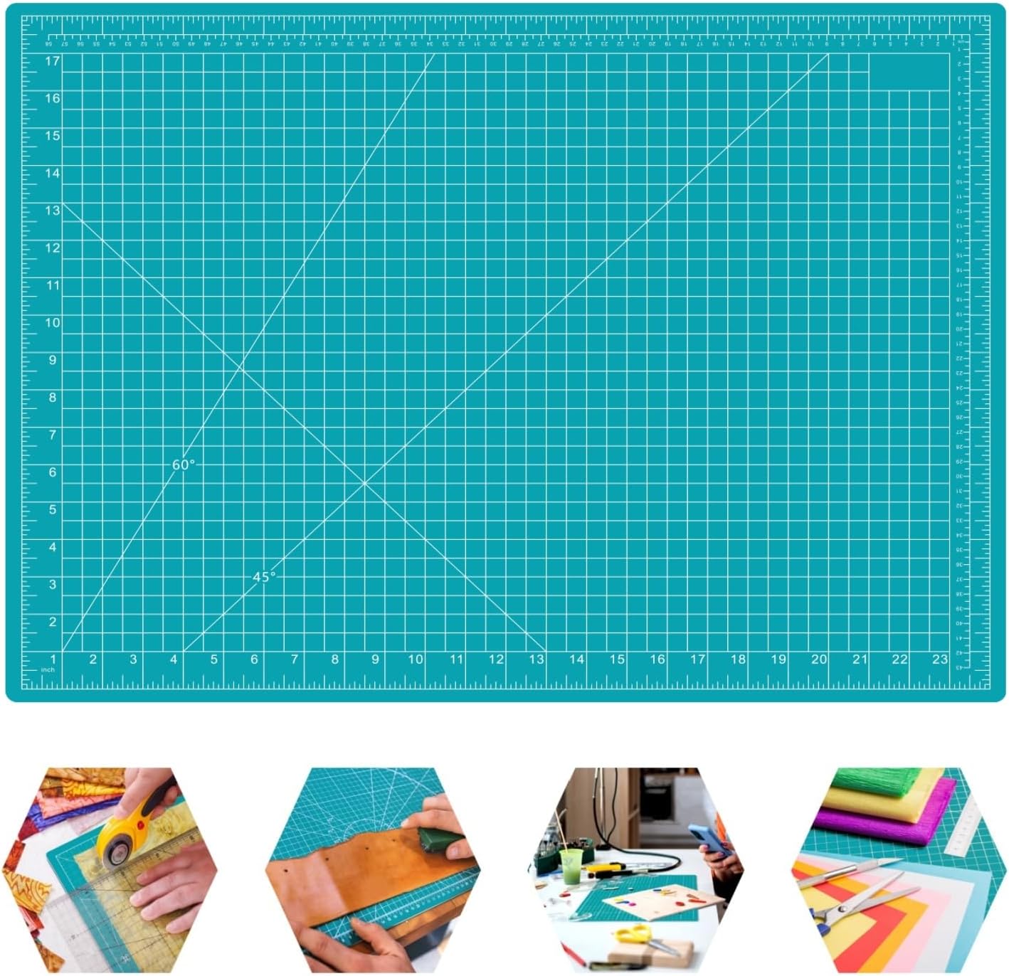 18"x12" Self Healing Cutting Mat, Sewing Mat for Crafts, Double Sided 5-Ply Table Cutting Board for Fabric Quilting Leather Modeling Hobby Project, Turquoise