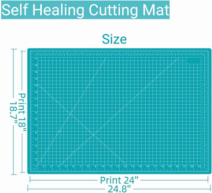 18"x12" Self Healing Cutting Mat, Sewing Mat for Crafts, Double Sided 5-Ply Table Cutting Board for Fabric Quilting Leather Modeling Hobby Project, Turquoise
