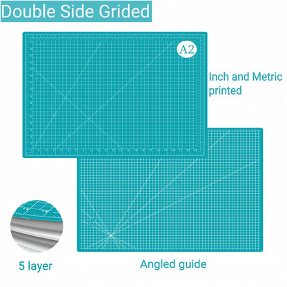 18"x12" Self Healing Cutting Mat, Sewing Mat for Crafts, Double Sided 5-Ply Table Cutting Board for Fabric Quilting Leather Modeling Hobby Project, Turquoise