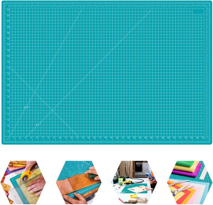 18"x12" Self Healing Cutting Mat, Sewing Mat for Crafts, Double Sided 5-Ply Table Cutting Board for Fabric Quilting Leather Modeling Hobby Project, Turquoise