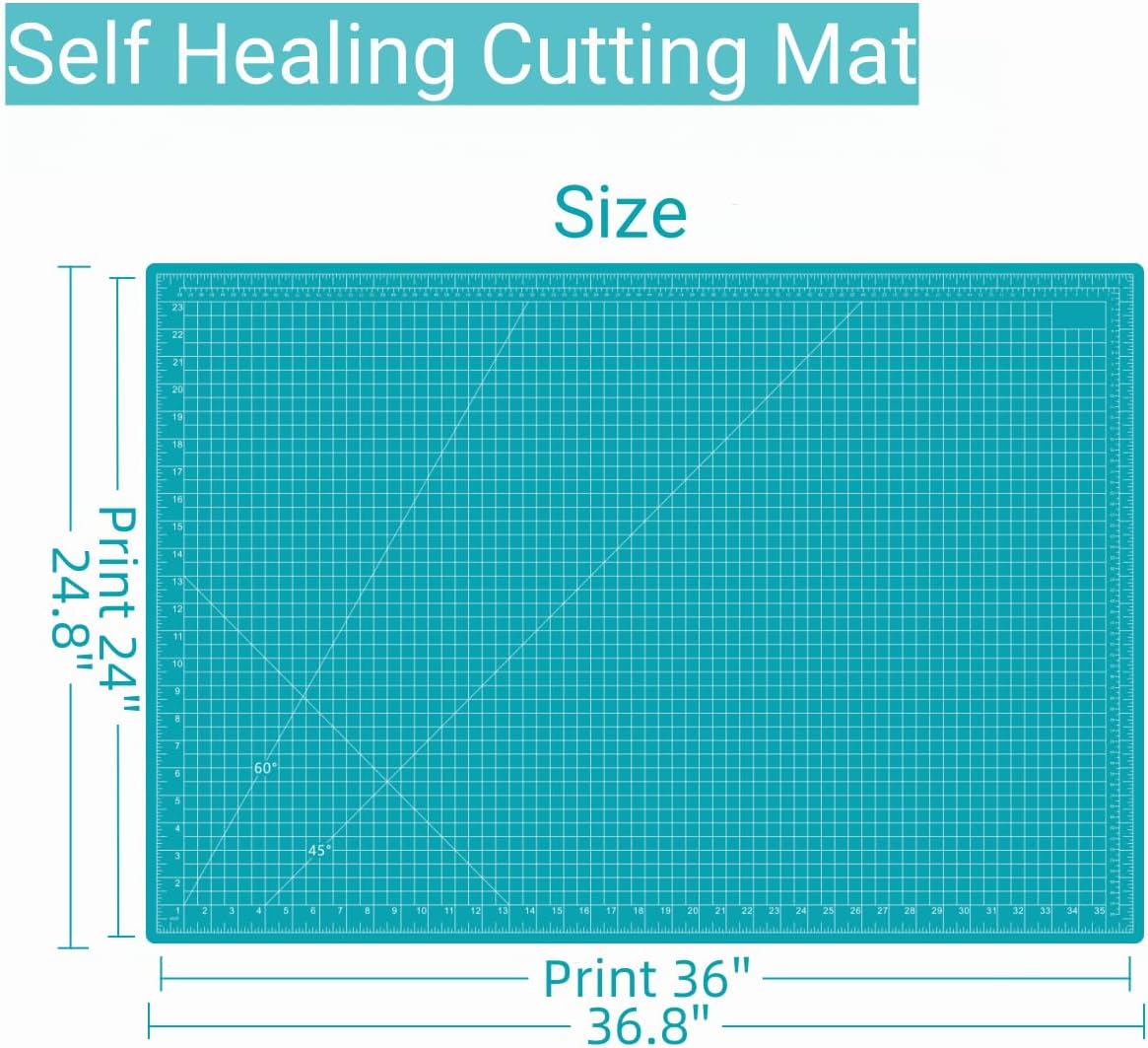 18"x12" Self Healing Cutting Mat, Sewing Mat for Crafts, Double Sided 5-Ply Table Cutting Board for Fabric Quilting Leather Modeling Hobby Project, Turquoise
