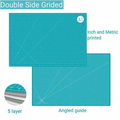 18"x12" Self Healing Cutting Mat, Sewing Mat for Crafts, Double Sided 5-Ply Table Cutting Board for Fabric Quilting Leather Modeling Hobby Project, Turquoise
