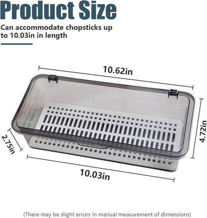 3PCS Flatware Tray with Lid and Drainer, Tableware Utensil and Cutlery Drawer Organizer with Lid Covered Silverware Tray to Keeps Your Cutlery Organized and Protected,Grey