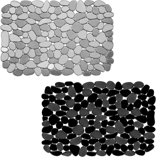 Kitchen Sink Mat Pebble Protect Mat PVC Eco-friendly Adjustable Stainless steel/ Porcelain Dish Drying Pad Protector for Bottom of Kitchen Sink, 15.8 x 11.8 inches (2 Pack, Black and Gray)