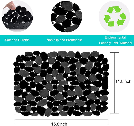 Kitchen Sink Mat Pebble Protect Mat PVC Eco-friendly Adjustable Stainless steel/ Porcelain Dish Drying Pad Protector for Bottom of Kitchen Sink, 15.8 x 11.8 inches (2 Pack, Black and Gray)