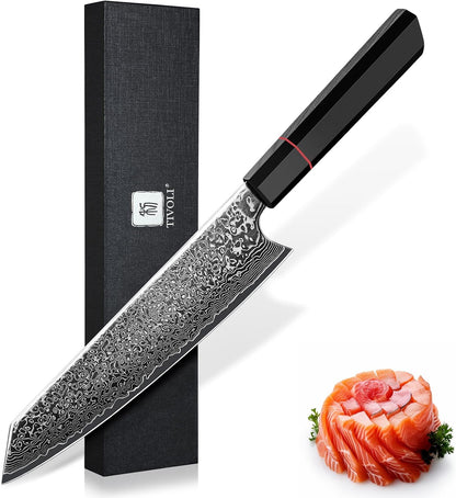 Damascus Nakiri Knife 6.5 Inch – VG10 Multipurpose Kitchen Knife | Japanese VG10 steel, Honbazuke Sharpening Method, Ergonomic Olive Wood Handle, Gift Box, for Vegetables and Meat