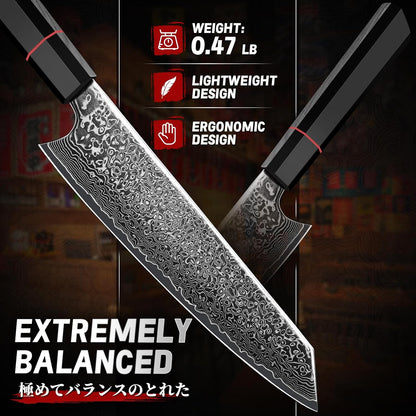 Damascus Nakiri Knife 6.5 Inch – VG10 Multipurpose Kitchen Knife | Japanese VG10 steel, Honbazuke Sharpening Method, Ergonomic Olive Wood Handle, Gift Box, for Vegetables and Meat