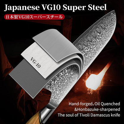Damascus Nakiri Knife 6.5 Inch – VG10 Multipurpose Kitchen Knife | Japanese VG10 steel, Honbazuke Sharpening Method, Ergonomic Olive Wood Handle, Gift Box, for Vegetables and Meat