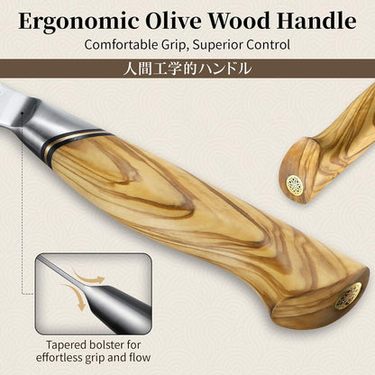 Damascus Nakiri Knife 6.5 Inch – VG10 Multipurpose Kitchen Knife | Japanese VG10 steel, Honbazuke Sharpening Method, Ergonomic Olive Wood Handle, Gift Box, for Vegetables and Meat