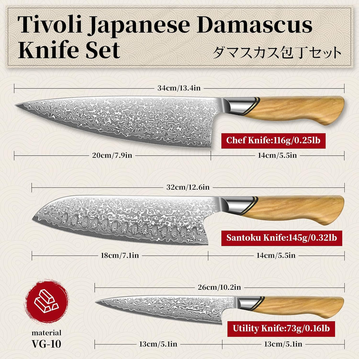 Damascus Nakiri Knife 6.5 Inch – VG10 Multipurpose Kitchen Knife | Japanese VG10 steel, Honbazuke Sharpening Method, Ergonomic Olive Wood Handle, Gift Box, for Vegetables and Meat