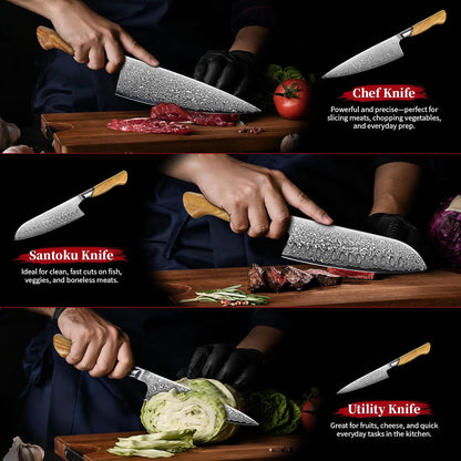 Damascus Nakiri Knife 6.5 Inch – VG10 Multipurpose Kitchen Knife | Japanese VG10 steel, Honbazuke Sharpening Method, Ergonomic Olive Wood Handle, Gift Box, for Vegetables and Meat