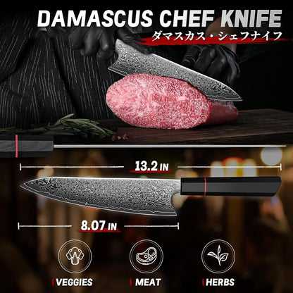 Damascus Nakiri Knife 6.5 Inch – VG10 Multipurpose Kitchen Knife | Japanese VG10 steel, Honbazuke Sharpening Method, Ergonomic Olive Wood Handle, Gift Box, for Vegetables and Meat