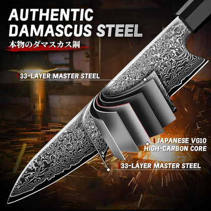 Damascus Nakiri Knife 6.5 Inch – VG10 Multipurpose Kitchen Knife | Japanese VG10 steel, Honbazuke Sharpening Method, Ergonomic Olive Wood Handle, Gift Box, for Vegetables and Meat