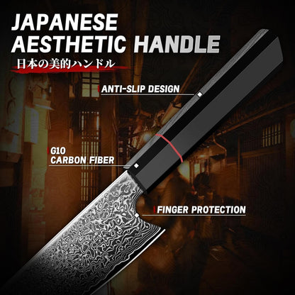 Damascus Nakiri Knife 6.5 Inch – VG10 Multipurpose Kitchen Knife | Japanese VG10 steel, Honbazuke Sharpening Method, Ergonomic Olive Wood Handle, Gift Box, for Vegetables and Meat