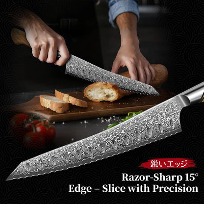 Damascus Nakiri Knife 6.5 Inch – VG10 Multipurpose Kitchen Knife | Japanese VG10 steel, Honbazuke Sharpening Method, Ergonomic Olive Wood Handle, Gift Box, for Vegetables and Meat
