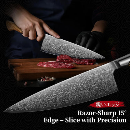 Damascus Nakiri Knife 6.5 Inch – VG10 Multipurpose Kitchen Knife | Japanese VG10 steel, Honbazuke Sharpening Method, Ergonomic Olive Wood Handle, Gift Box, for Vegetables and Meat