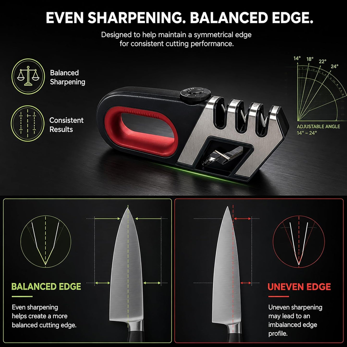 Handheld 4-in-1 Knife and Scissor Sharpener - Adjustable Angle Manual Sharpening Tool for Kitchen, Pocket, and Dull Blades - Ergonomic Handle & Non-Slip Base