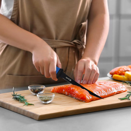 Fish Fillet Knife 7 Inch,Razor-Sharp Flexible Blade,Ergonomic Non-Slip Handle - Perfect for Slicing Fish,Includes Safety Sheath and 1 Two Stage Knife Sharpener