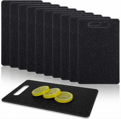 10 Pcs Small Cutting Board for Kitchen Mini Plastic Cutting Board Set Bar Dishwasher Safe Granite Color Food for Camping Food Fruits Prep Vegetables Easy Grip, 6" x 10",Black