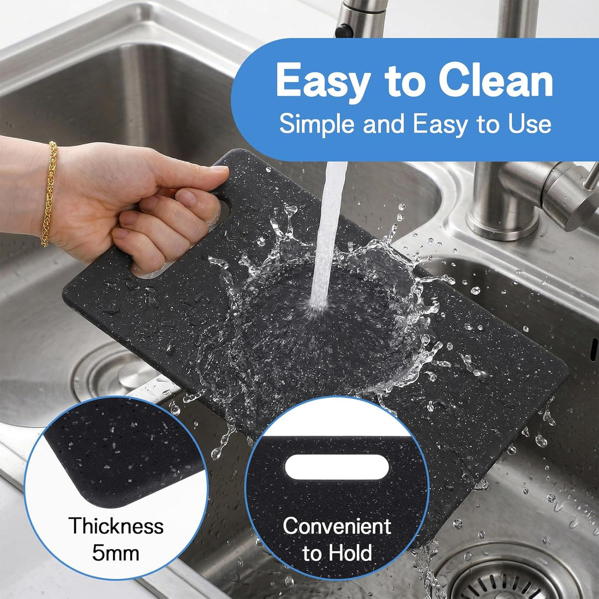 10 Pcs Small Cutting Board for Kitchen Mini Plastic Cutting Board Set Bar Dishwasher Safe Granite Color Food for Camping Food Fruits Prep Vegetables Easy Grip, 6" x 10",Black