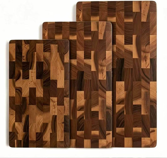 3 Packs Acacia Wood Cutting Board Set，Durable Chopping Board with Built-in Ergonomic Handles & Deep Juice Grooves，Block for Kitchen Prep & Charcuterie Serving
