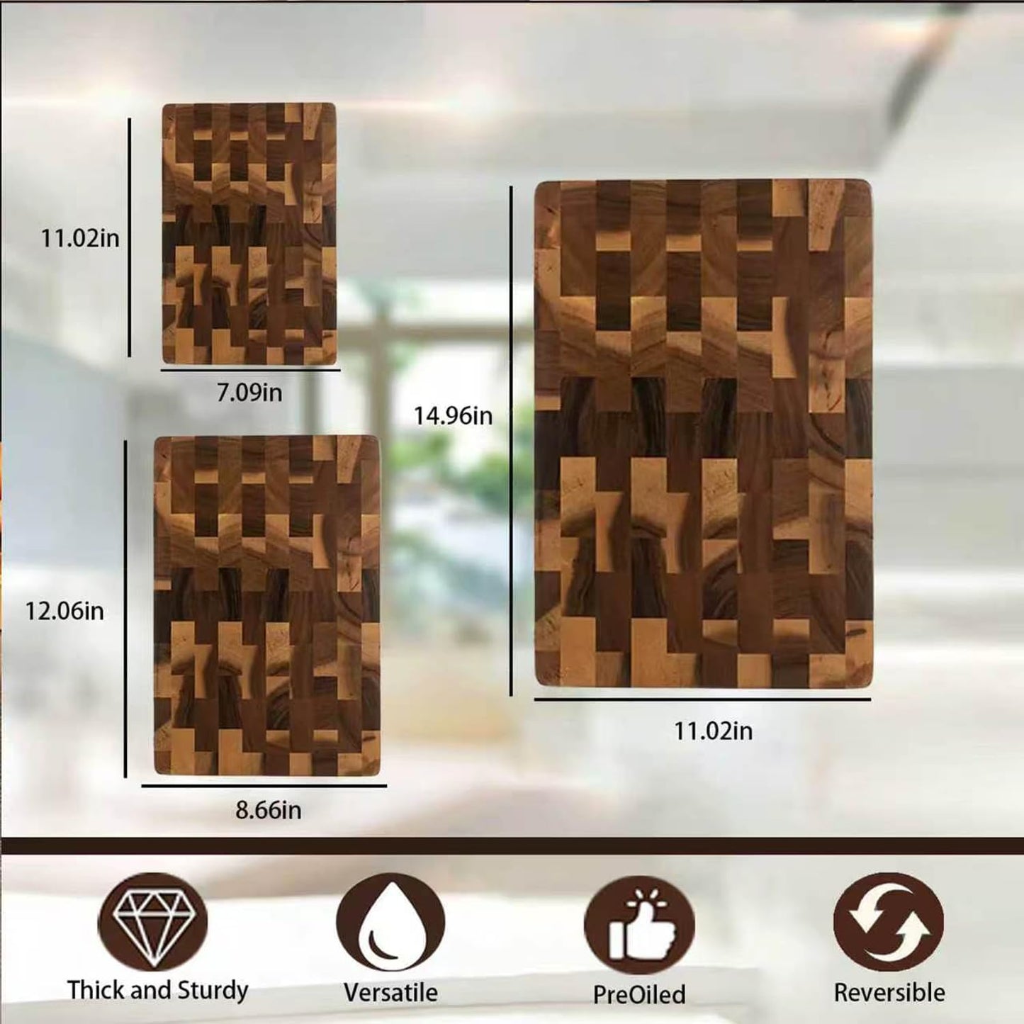 3 Packs Acacia Wood Cutting Board Set，Durable Chopping Board with Built-in Ergonomic Handles & Deep Juice Grooves，Block for Kitchen Prep & Charcuterie Serving