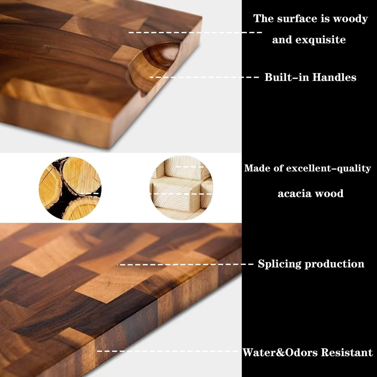 3 Packs Acacia Wood Cutting Board Set，Durable Chopping Board with Built-in Ergonomic Handles & Deep Juice Grooves，Block for Kitchen Prep & Charcuterie Serving