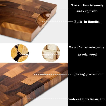 3 Packs Acacia Wood Cutting Board Set，Durable Chopping Board with Built-in Ergonomic Handles & Deep Juice Grooves，Block for Kitchen Prep & Charcuterie Serving