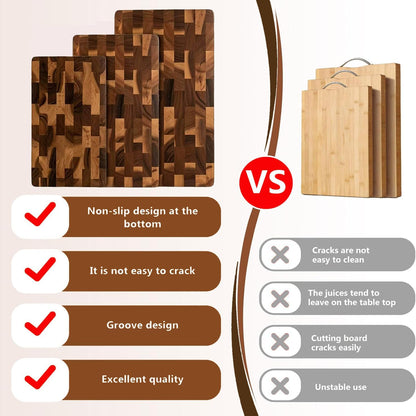 3 Packs Acacia Wood Cutting Board Set，Durable Chopping Board with Built-in Ergonomic Handles & Deep Juice Grooves，Block for Kitchen Prep & Charcuterie Serving