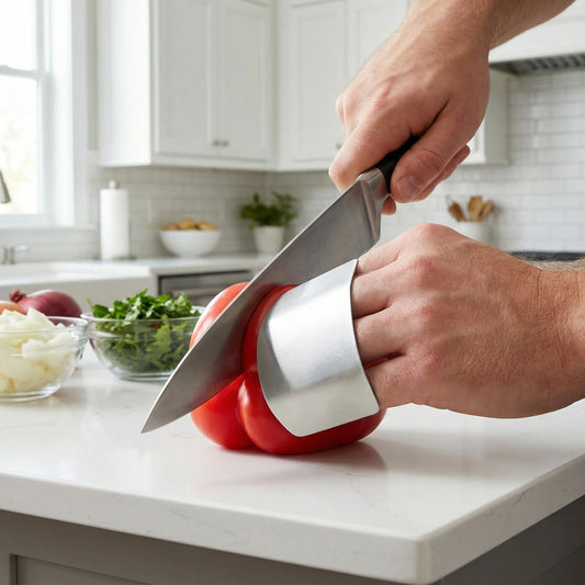 Stainless Finger Protector for Cutting Food Finger Guards for Slicing Vegetables Fruits and Meat Kitchen Tool Guard with Ergonomic Design for Safe Food Prep