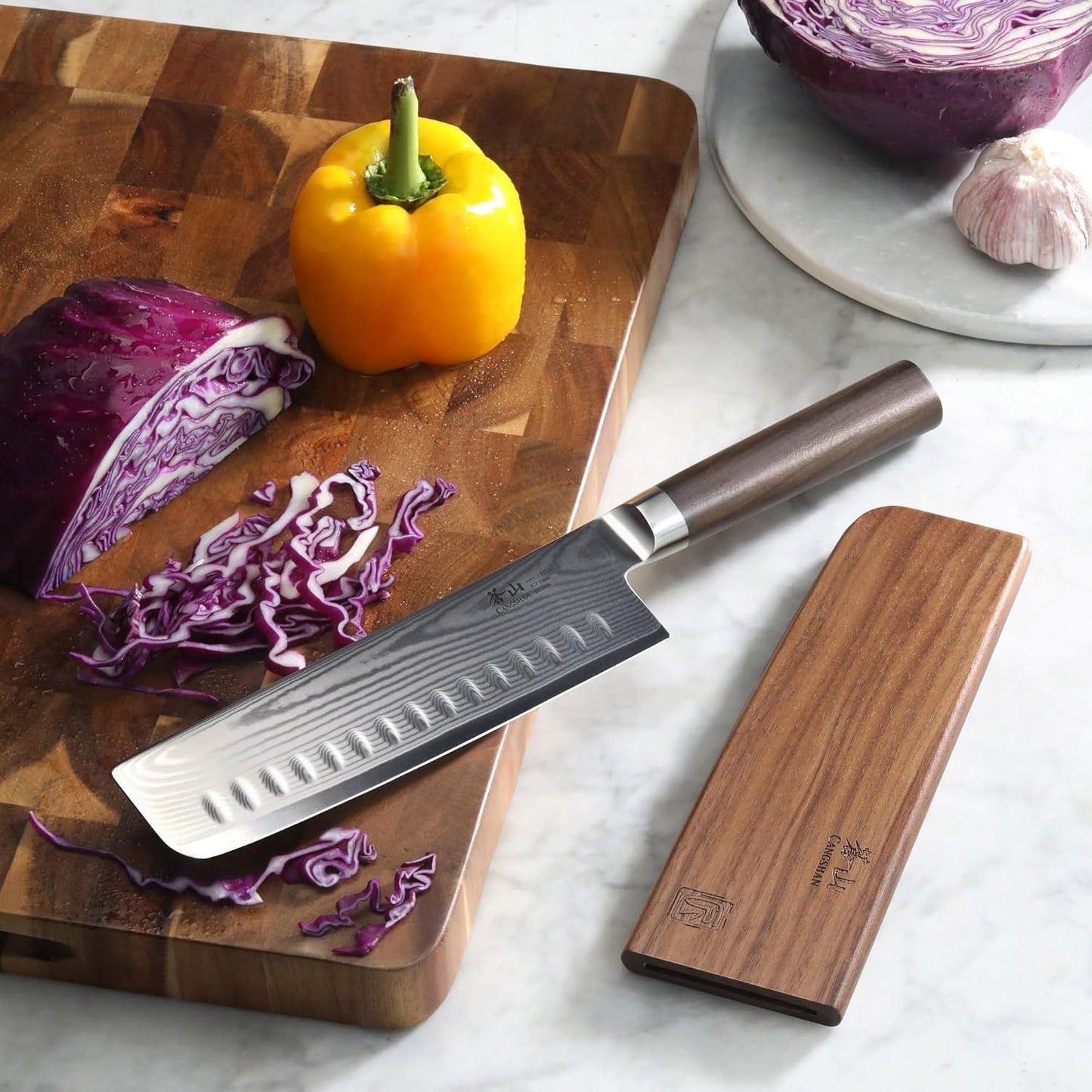 Cangshan HAKU Series Nakiri Knife with Sheath, X-7 Damascus Steel (7-Inch)
