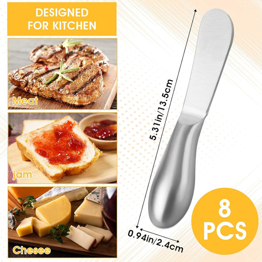 8 Pcs Cheese Spreader Knives, Mini Cheese and Butter Spreader Knife Set Stainless Steel Sandwich Cream Cake Butter Knives for Christmas Thanksgiving Day
