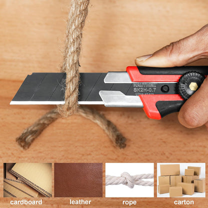 25mm Extra Heavy-Duty Utility Knife, Multi-Purpose Snap-off Box Cutter, Ratchet-lock Mechanism, Reinforced Fiberglass Handle HT0250-KN