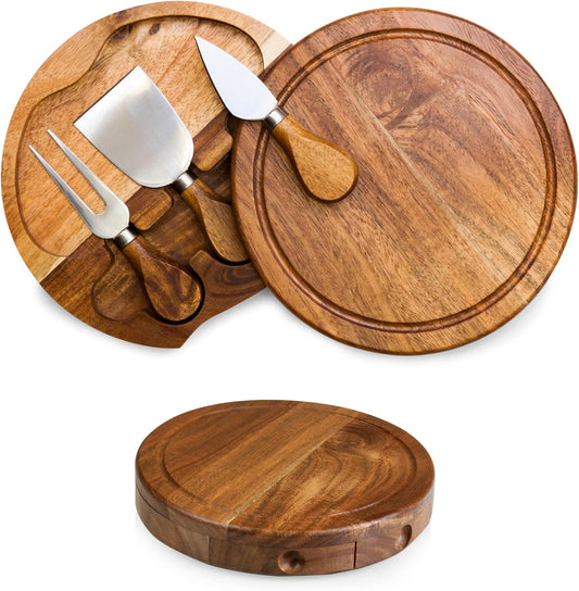 TOSCANA - a Picnic Time brand Acacia Brie Cheese Board and Knife Set - Charcuterie Board Set - Wood Cutting Board, (Acacia Wood) 7.5 Inches