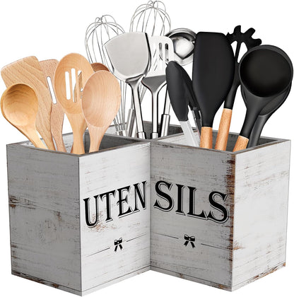 Extra Large Utensil Holder Countertop for Kitchen Counter,Wood,Black
