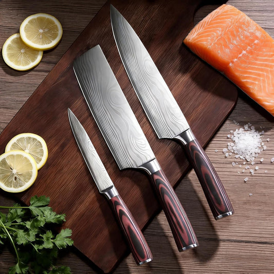 3 Pieces Chef Knife Set,Janpanese Knife | High Carbon Stainless Steel, Professional Kitchen , Ultra Sharp Chef Knives with Premium Gift Box, Ergonomic Pakkawood Handle