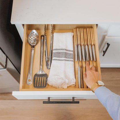 In-Drawer Knife Block Holder, 11 Slots, Bamboo | Fits most knife sizes, rubber feet, food-safe finish