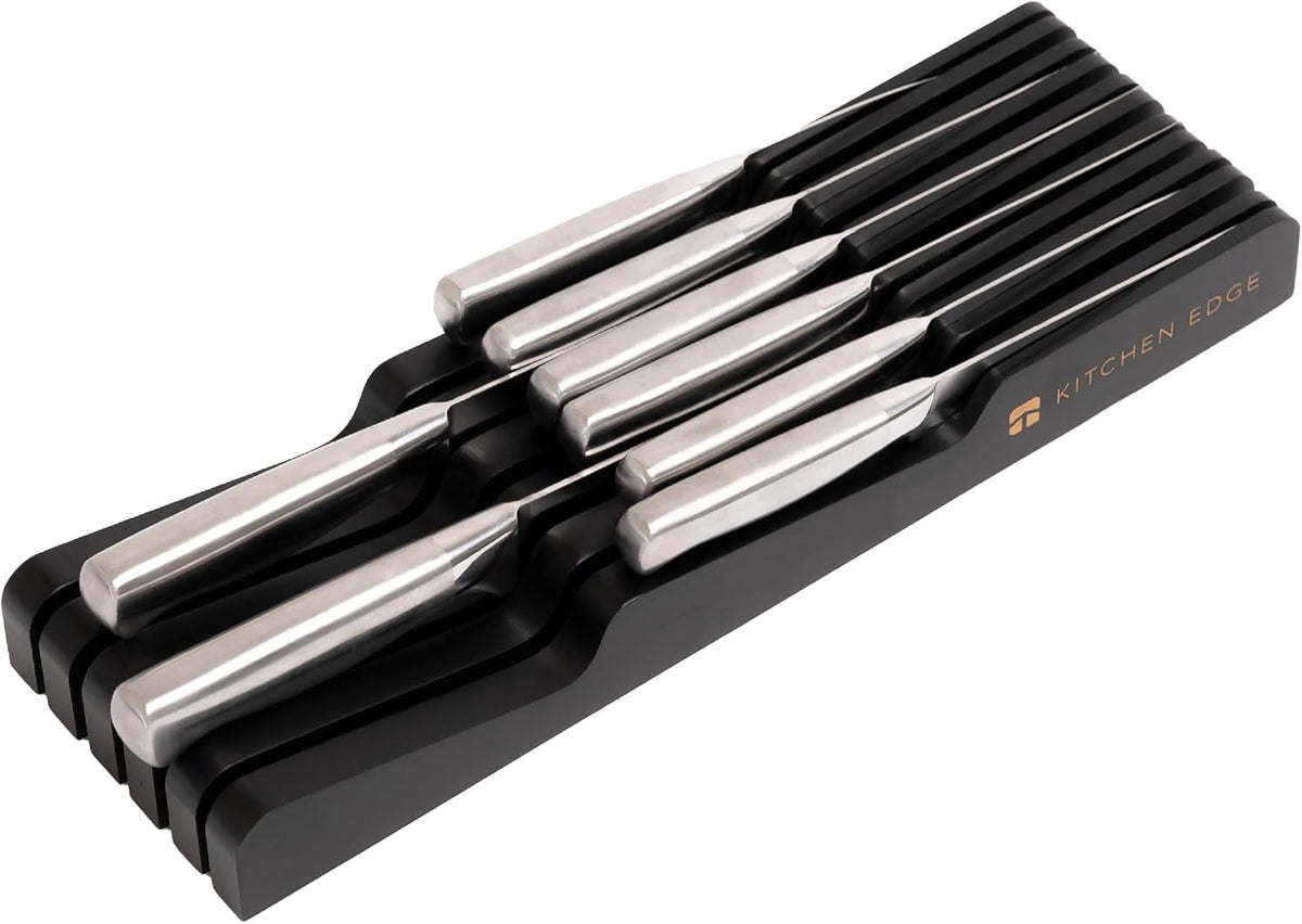 In-Drawer Knife Block Holder, 11 Slots, Bamboo | Fits most knife sizes, rubber feet, food-safe finish
